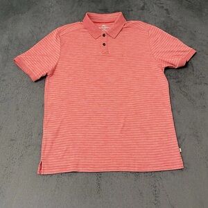 Tommy Bahama Mens Polo Shirt L Red Heather Striped Short Sleeve Logo Stretch